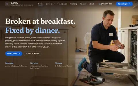 Appliance Repair website example - SwiftFix Appliance Repair demo site, home page