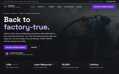 Auto Body & Collision Repair website example - TrueLine Collision Center demo site, home page