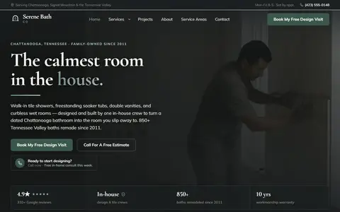 Bathroom Remodeling website example - Serene Bath Co. demo site, home page