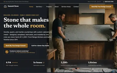 Countertops & Cabinetry website example - Summit Stone & Cabinetry demo site, home page
