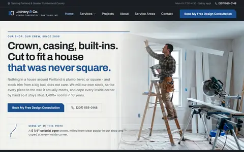Finish Carpentry & Custom Woodwork website example - Joinery & Co. Finish Carpentry demo site, home page
