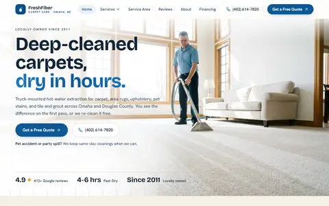 Carpet & Upholstery Cleaning website example - FreshFiber Carpet Care demo site, home page