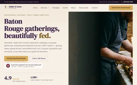 Catering website example - Gather & Graze Catering demo site, home page
