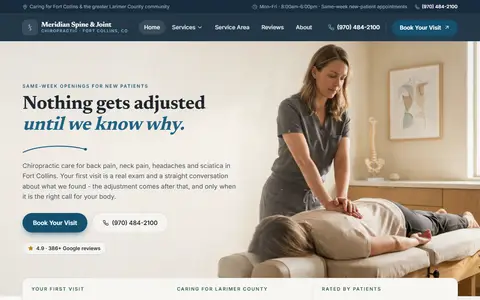 Chiropractic Clinic website example - Meridian Spine & Joint demo site, home page