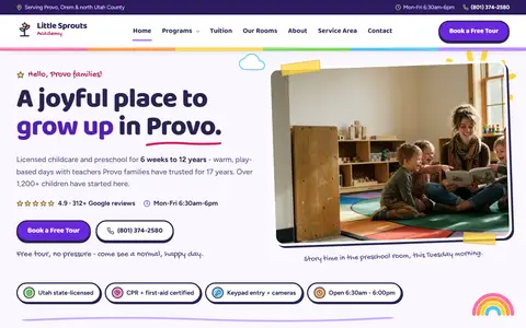 Daycare website example - Little Sprouts Academy demo site, home page