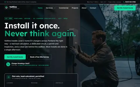 EV Charger Installation website example - Voltline EV Charging demo site, home page