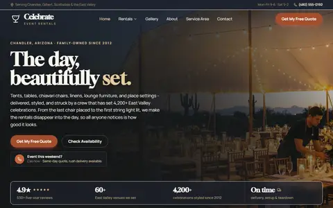 Event & Party Rentals website example - Celebrate Event Rentals demo site, home page