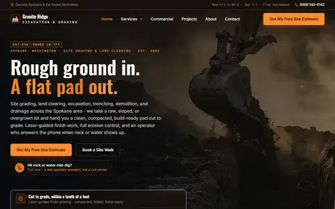 Excavation & Grading website example - Granite Ridge Excavation demo site, home page