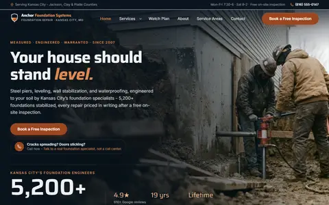 Foundation Repair website example - Anchor Foundation Systems demo site, home page