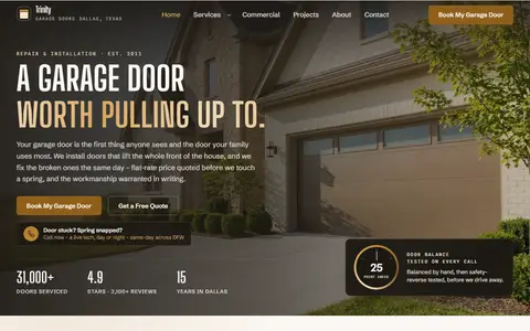 Garage Door Repair & Installation website example - Trinity Garage Doors demo site, home page