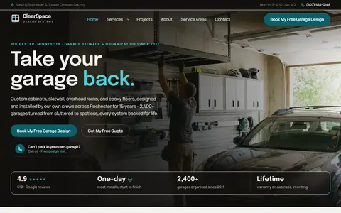 Garage Storage & Organization website example - ClearSpace Garage demo site, home page
