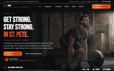 Gym & Fitness Club website example - Forge Athletic Club demo site, home page