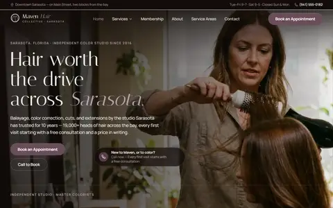 Hair Salon website example - Maven Hair Collective demo site, home page