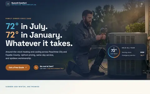 HVAC website example - Summit Comfort Heating & Air demo site, home page