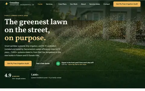 Irrigation & Sprinklers website example - Greenline Irrigation demo site, home page