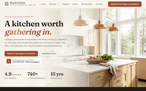 Kitchen Remodeling website example - Hearth & Stone Kitchens demo site, home page