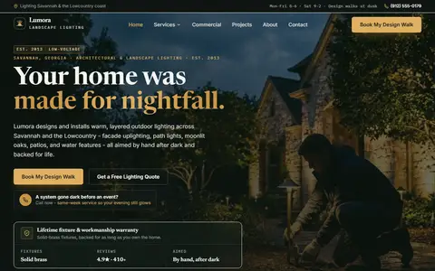 Landscape & Outdoor Lighting website example - Lumora Landscape Lighting demo site, home page