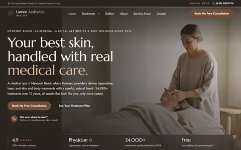 Med Spa & Aesthetics website example - Lumen Aesthetics Med Spa demo site, home page