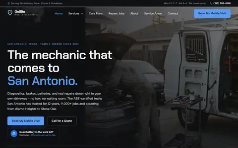 Mobile Mechanic website example - OnSite Mobile Mechanics demo site, home page