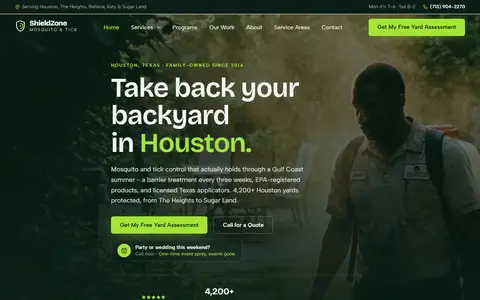 Mosquito & Tick Control website example - ShieldZone Mosquito & Tick demo site, home page