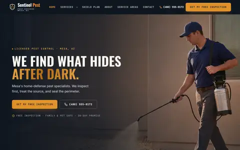 Pest Control website example - Sentinel Pest Defense demo site, home page