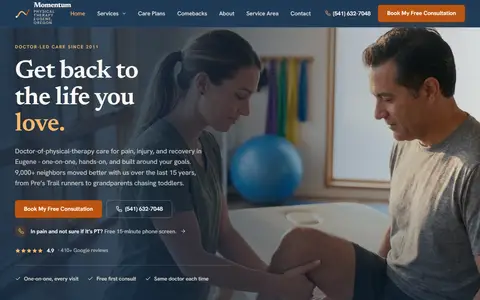 Physical Therapy website example - Momentum Physical Therapy demo site, home page