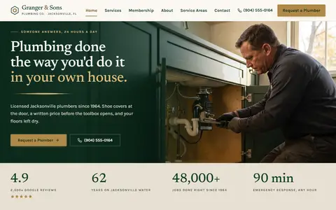 Plumbing website example - Granger & Sons Plumbing Co. demo site, home page