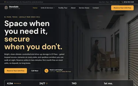 Self Storage website example - StoreSafe Self Storage demo site, home page