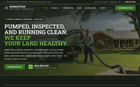 Septic Tank Service website example - Homestead Septic Co. demo site, home page