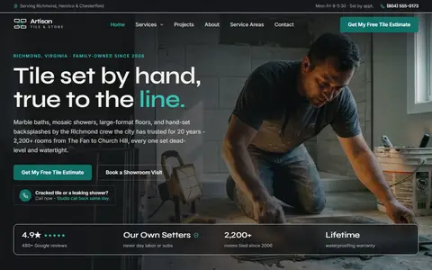 Tile Installation website example - Artisan Tile & Stone demo site, home page
