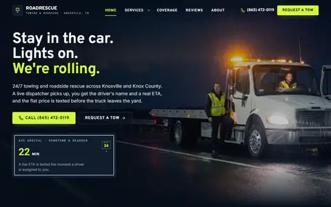 Towing & Roadside Assistance website example - RoadRescue Towing demo site, home page