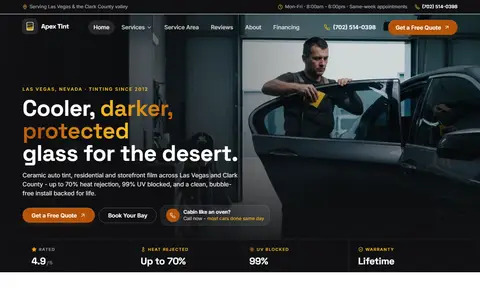 Window Tinting website example - Apex Window Tint demo site, home page