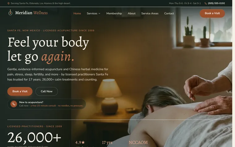 Acupuncture & Chinese Medicine website example - Meridian Acupuncture & Wellness home page