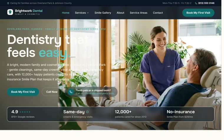 Dental Practice website example - Brightwork Family Dental home page