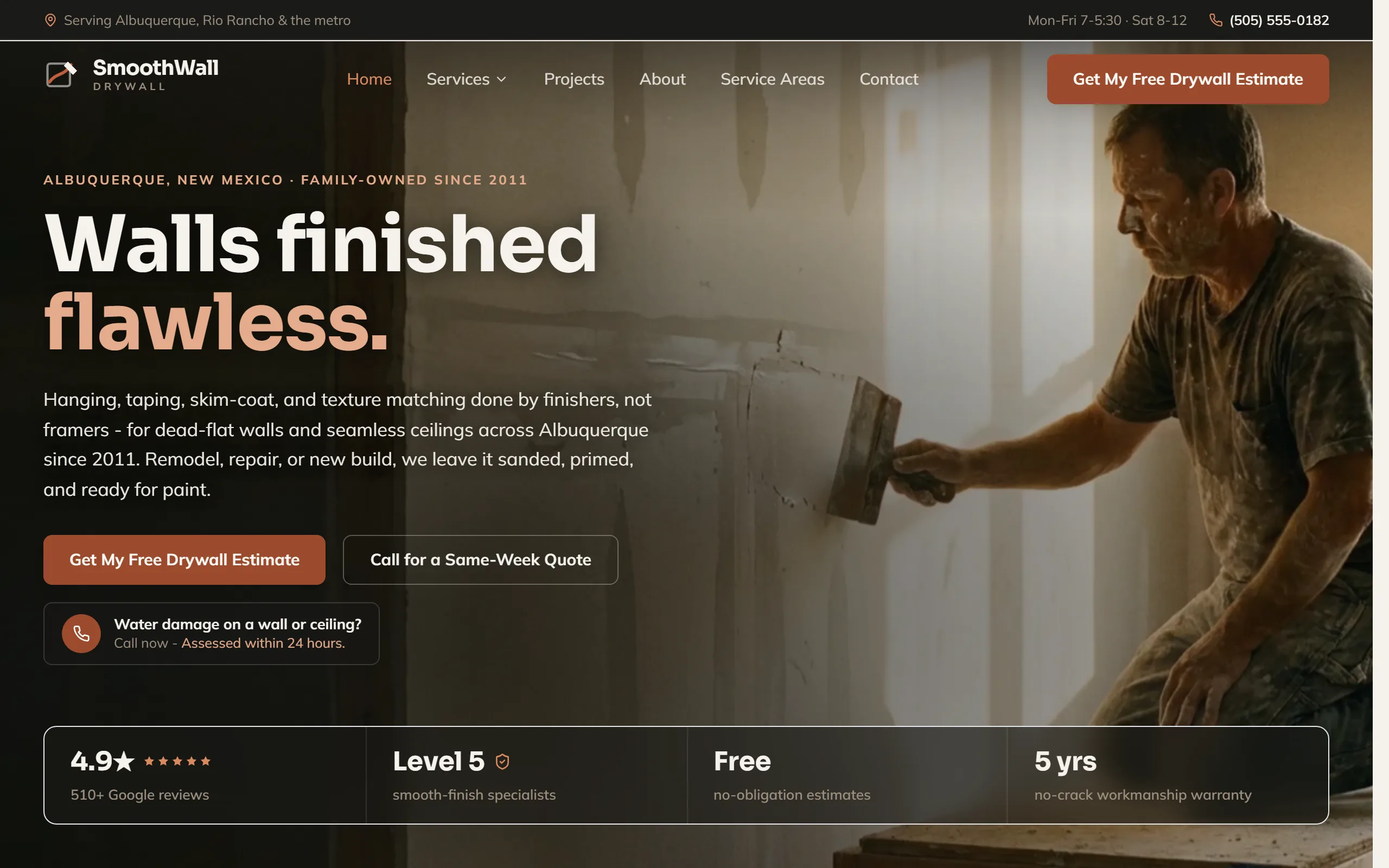 Drywall & Plaster website example - SmoothWall Drywall home page