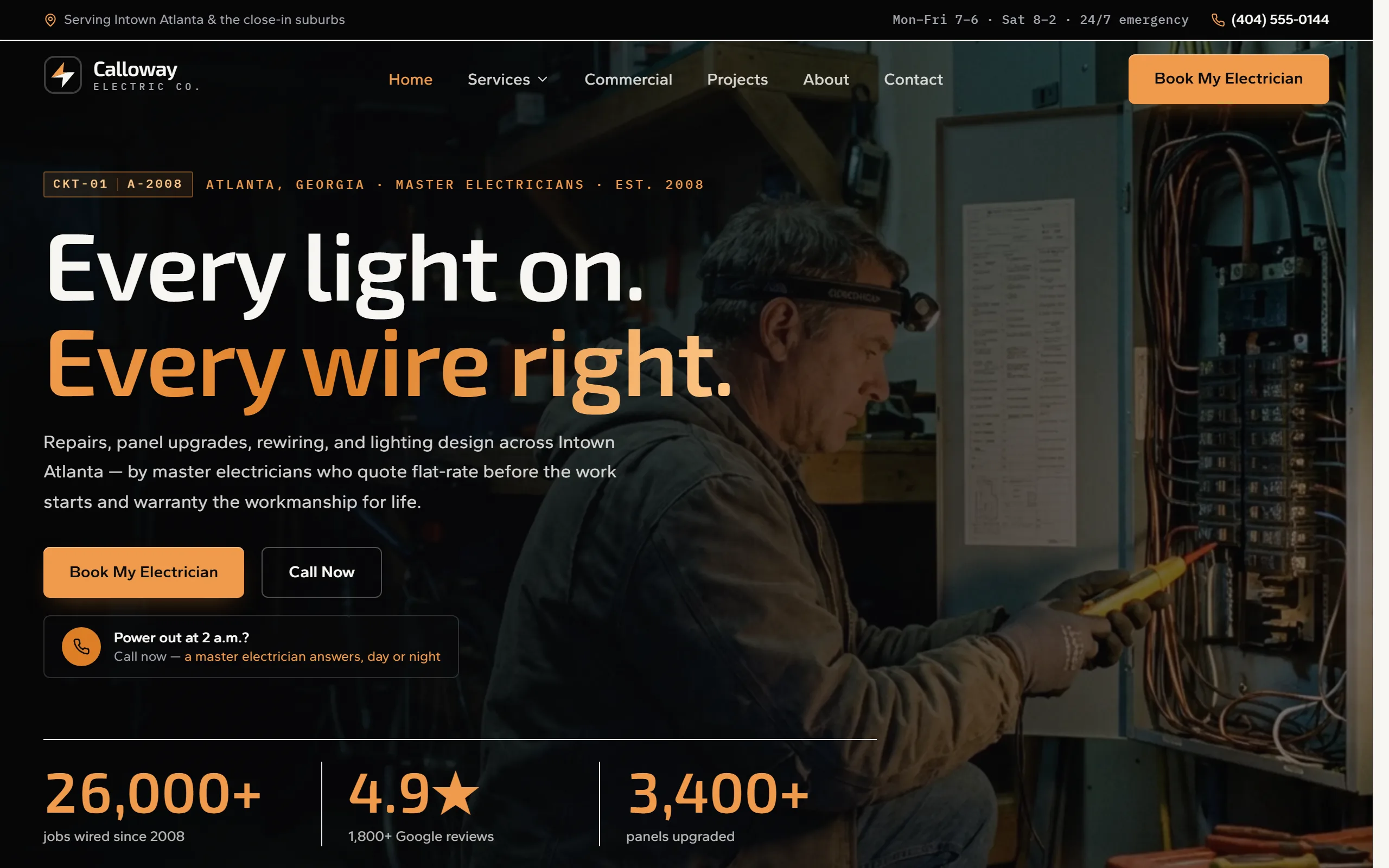 Electrical website example - Calloway Electric Co. home page