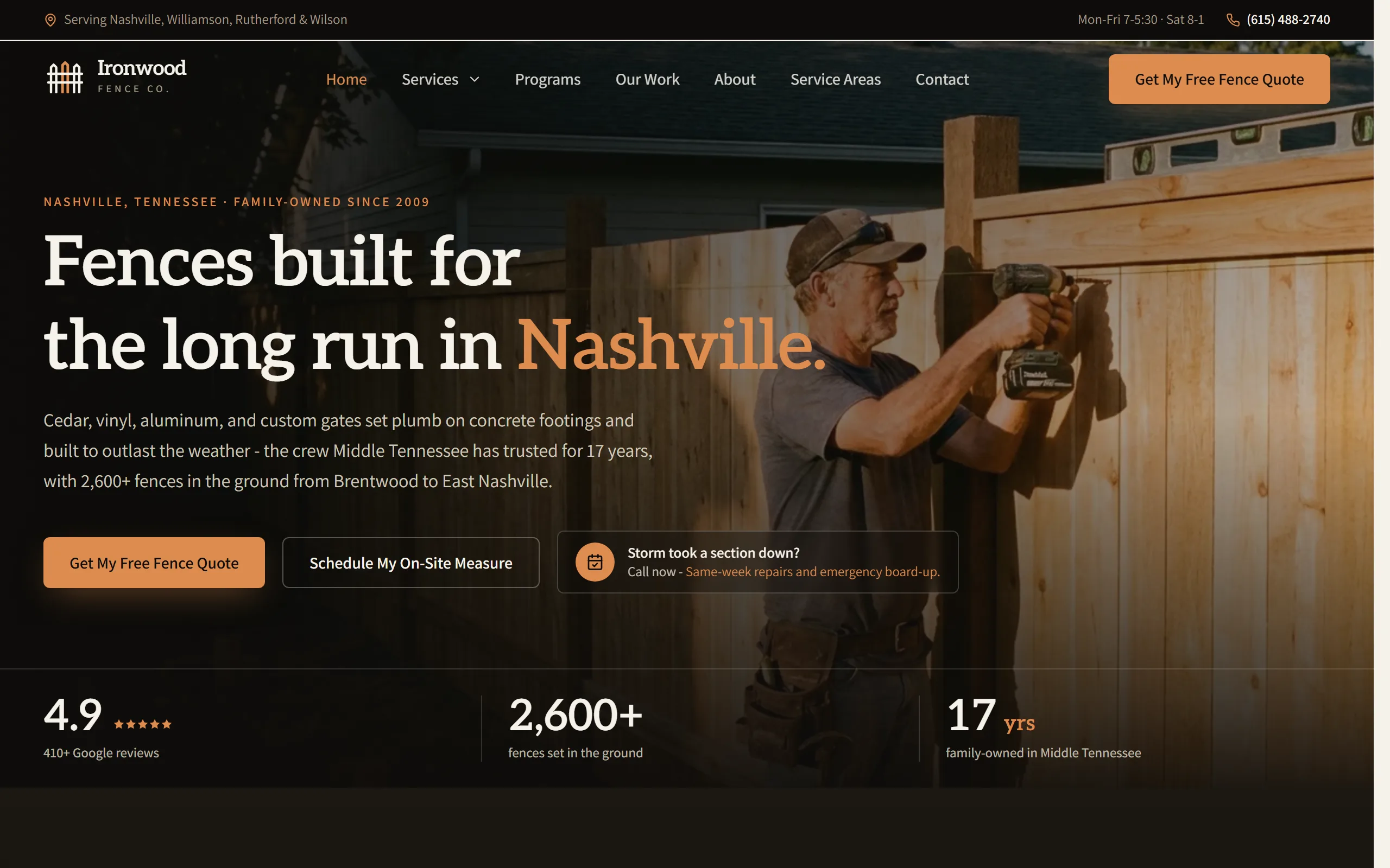 Fencing website example - Ironwood Fence Co. home page