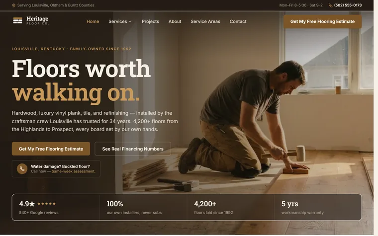 Flooring Installation website example - Heritage Floor Co. home page