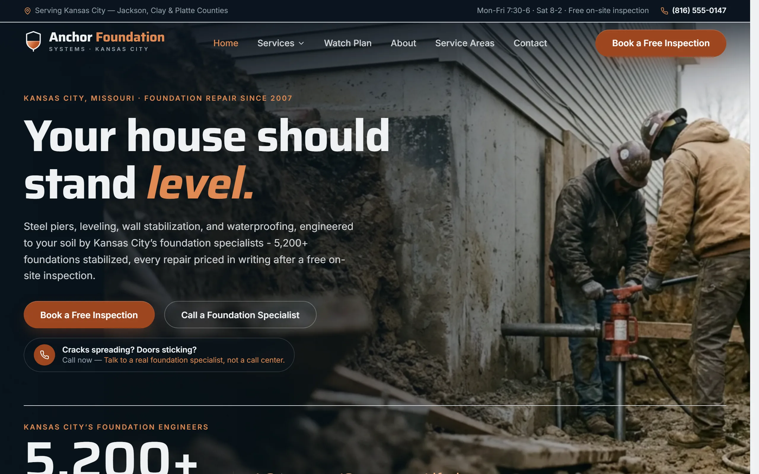 Foundation Repair website example - Anchor Foundation Systems home page