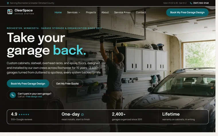 Garage Storage & Organization website example - ClearSpace Garage home page