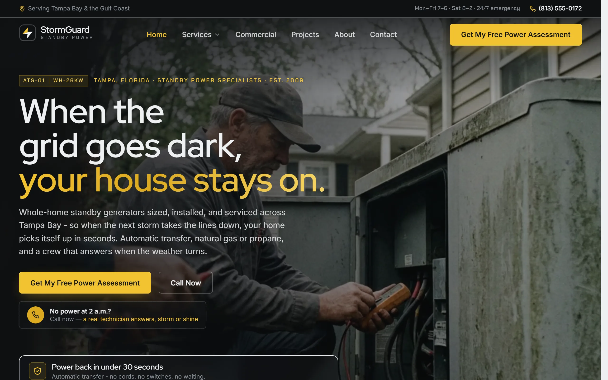 Generator Installation & Repair website example - StormGuard Power home page