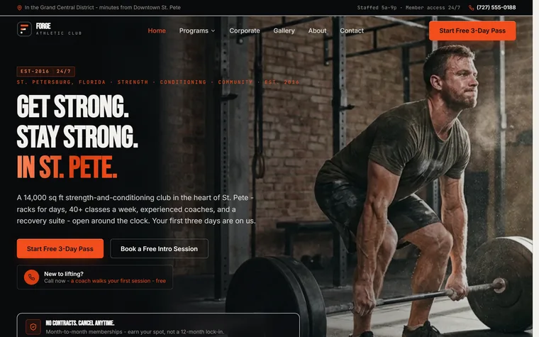 Gym & Fitness Club website example - Forge Athletic Club home page