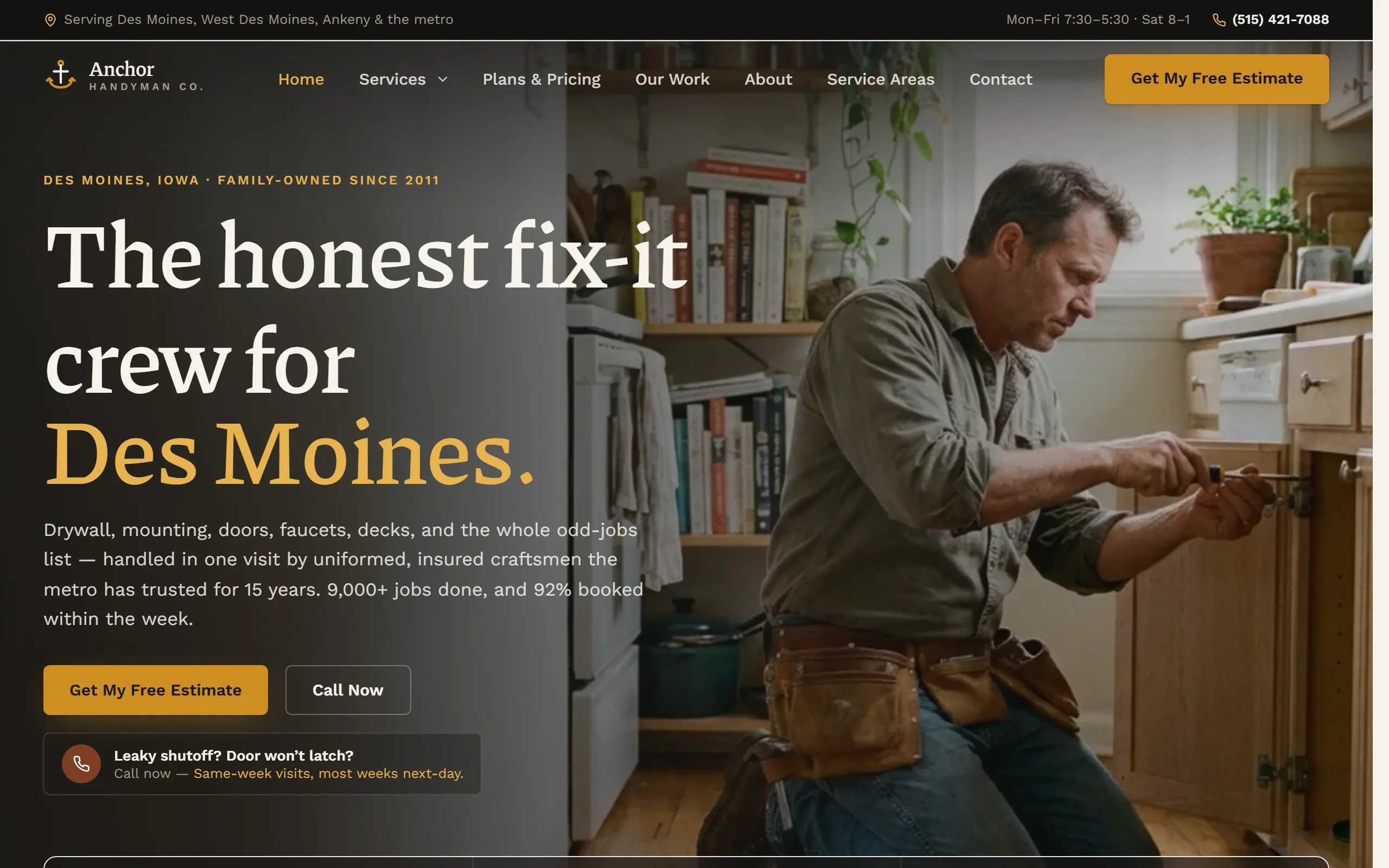 Handyman Services website example - Anchor Handyman Co. home page