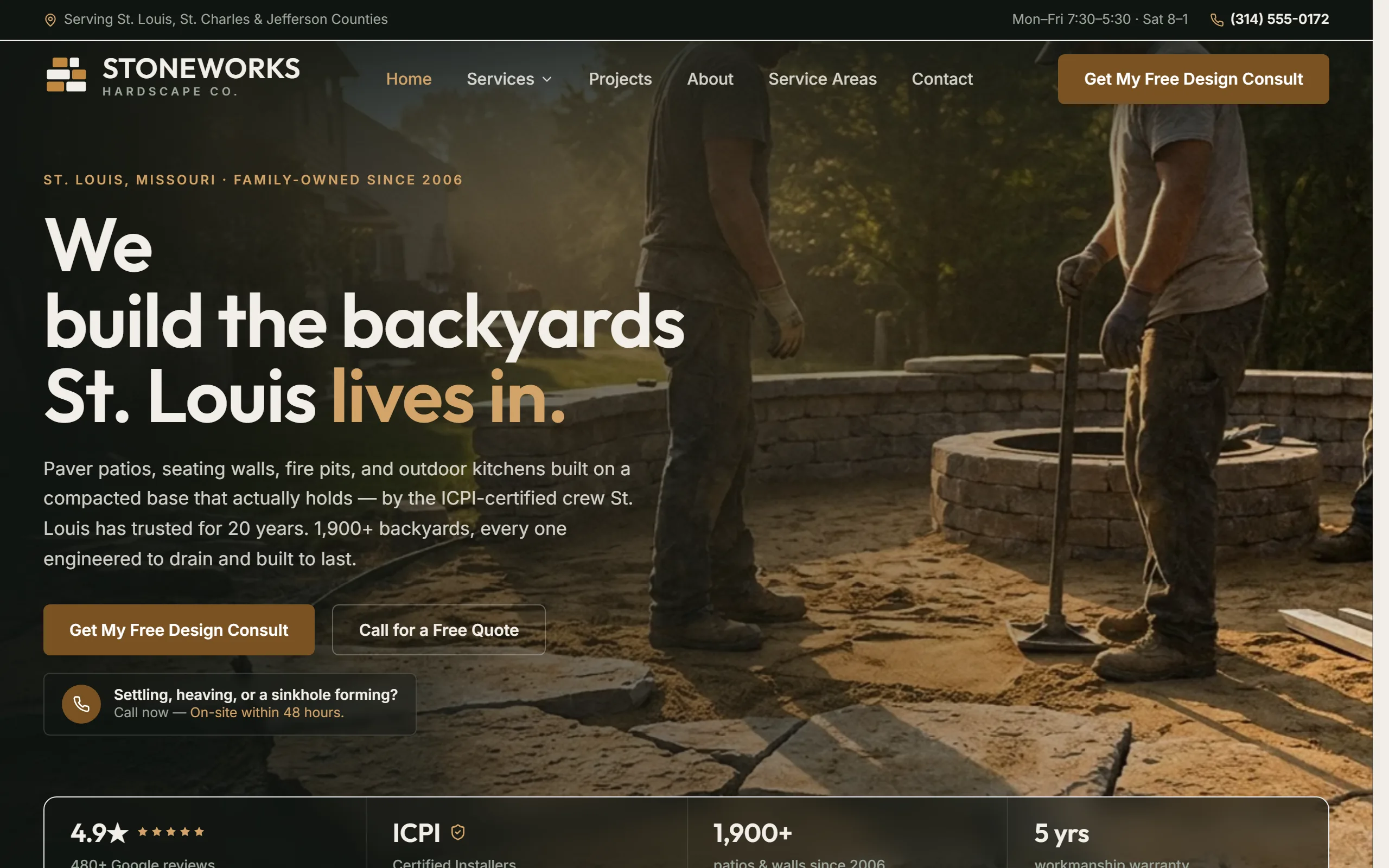 Hardscaping & Paver Patios website example - Stoneworks Hardscape Co. home page