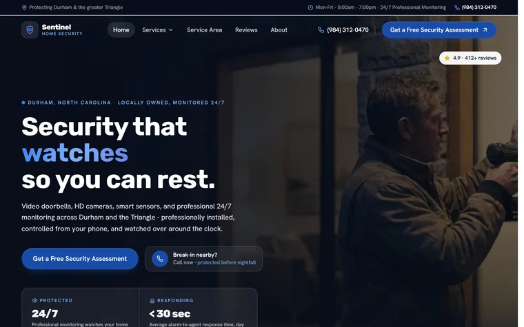 Home Security & CCTV website example - Sentinel Home Security home page