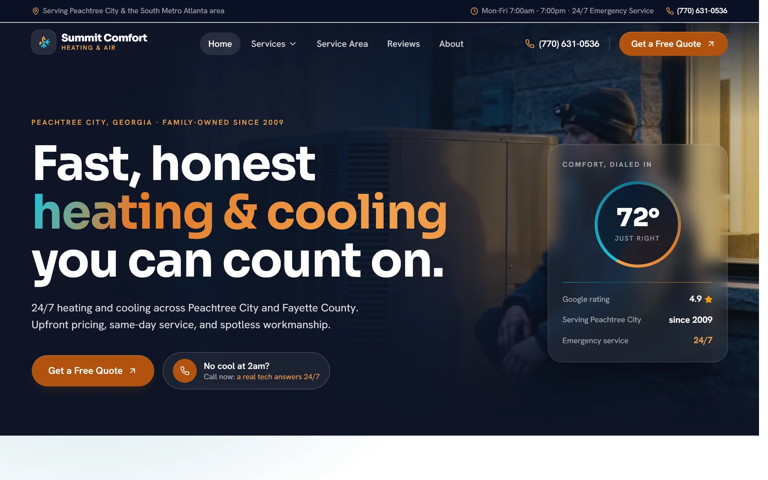 HVAC website example - Summit Comfort Heating & Air home page