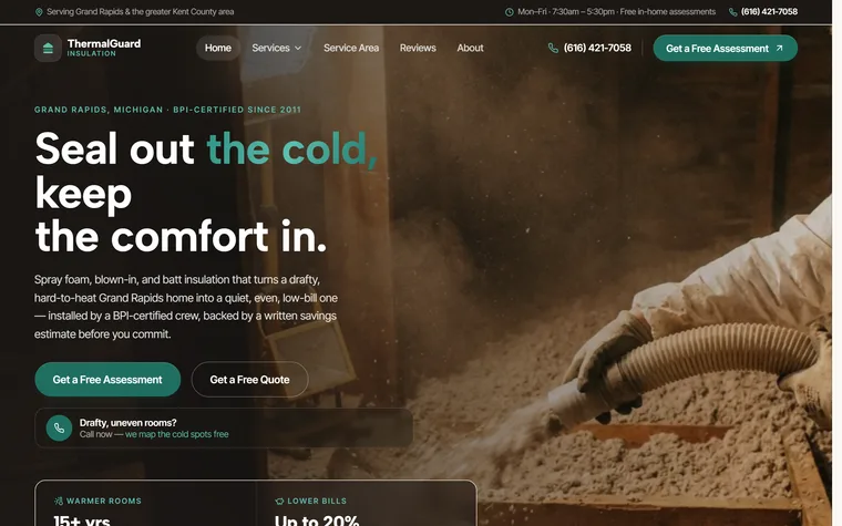 Insulation website example - ThermalGuard Insulation home page