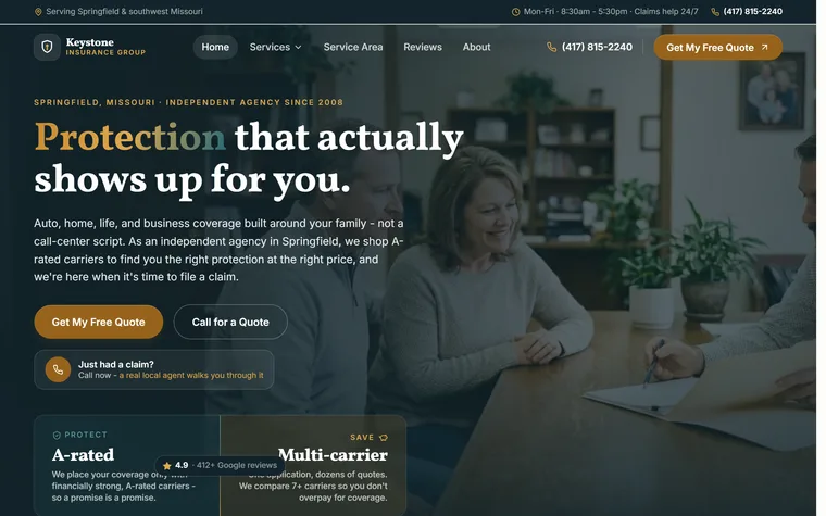 Insurance website example - Keystone Insurance Group home page
