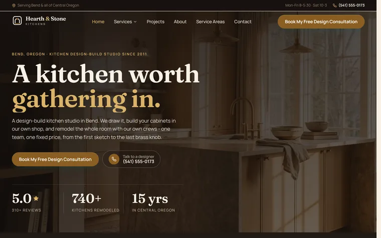 Kitchen Remodeling website example - Hearth & Stone Kitchens home page