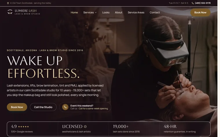 Lash & Brow Studio website example - Flutter Lash & Brow Studio home page
